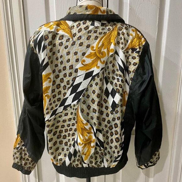 Y2K 90’s RETRO LEOPARD PRINT BOMBER JACKET WINDBREAKER with  PADDINGS Sz M DISCO - Picture 16 of 16